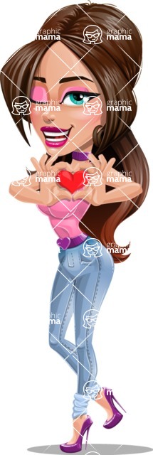 Attractive Young Woman Cartoon Vector Character AKA Alessia - Romantic Sexy Girl Cartoon Character